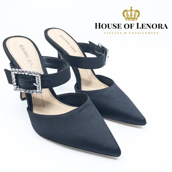GIANNI BINI Black Satin Maleenah Mules Size 7 - G0222 - Picture 4 of 11